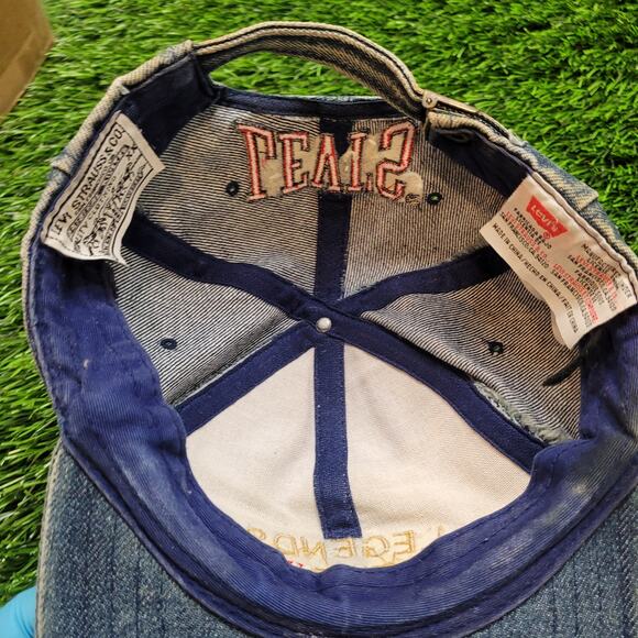 VTG 90s Levi's "Legends Never Die" Embroidered Faded Denim Dad Hat Baseball Cap - Picture 7 of 12